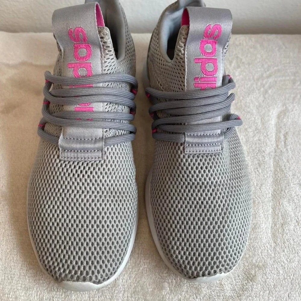 Adidas Cloudfoam Pure 2.0 Kids Grey Pink Teal Running Shoes FY7206 Size 5.5Y